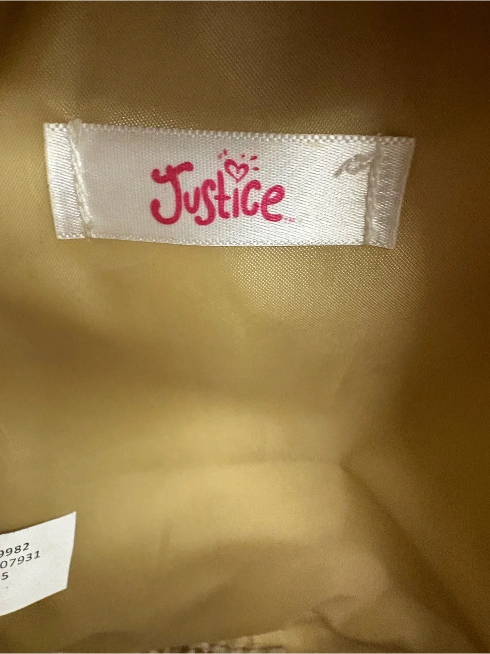 Justice Gold Mini Faux Leather Polka Dot Backpack Glitter Letter C Zip Pockets